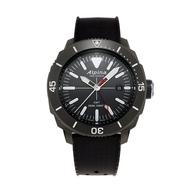 Men's Alpina Seastrong Diver 300 GMT Strap Watch with Black Dial (Model: Al-247Lgg4Tv6)