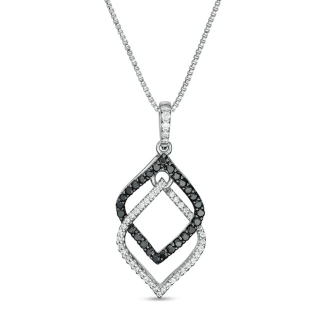 1/3 CT. T.w. Enhanced Black and White Diamond Double Flame Pendant in 10K White Gold