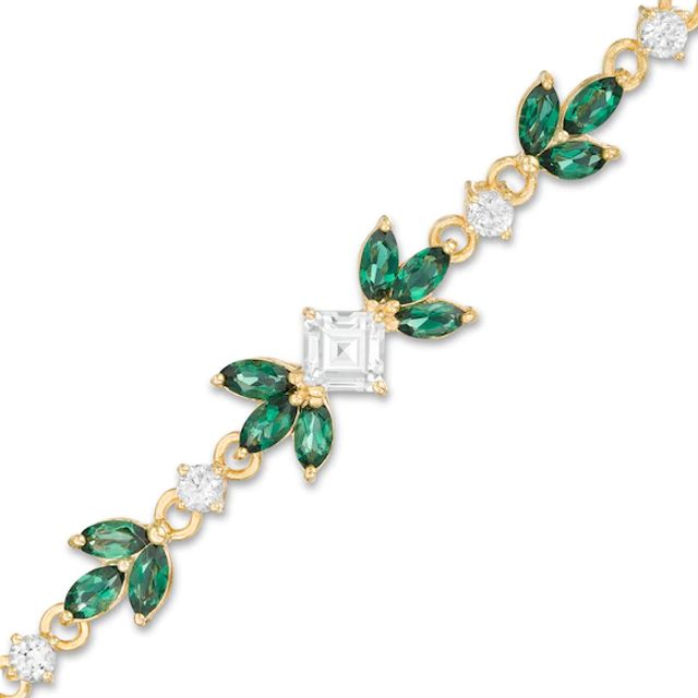 Marquise Lab-Created Green Quartz and White Sapphire Leaves Bracelet in Sterling Silver with 18K Gold Plate - 7.25"