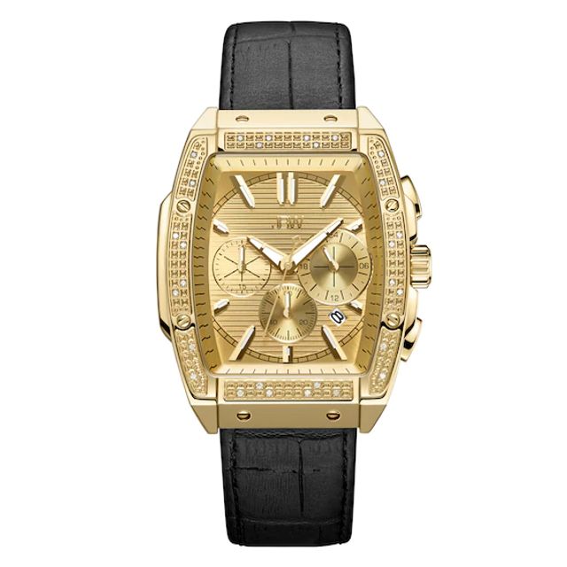 Men's JBW Echelon 1/4 CT. T.w. Diamond 18K Gold Plate Chronograph Strap Watch with Tonneau Dial (Model: J6379E)