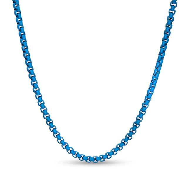 3.0mm Box Chain Necklace in Stainless Steel with Blue Acrylic - 24"
