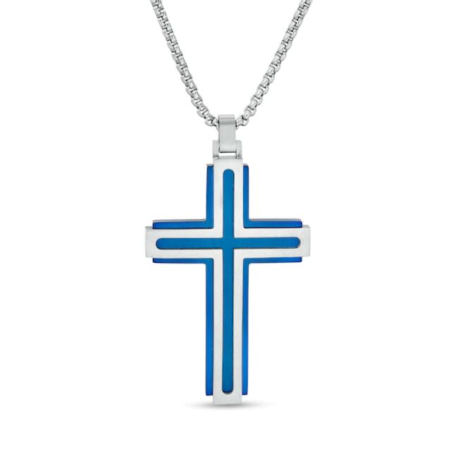 Men's Layered Cross Pendant in Two-Tone Stainless Steel - 24"