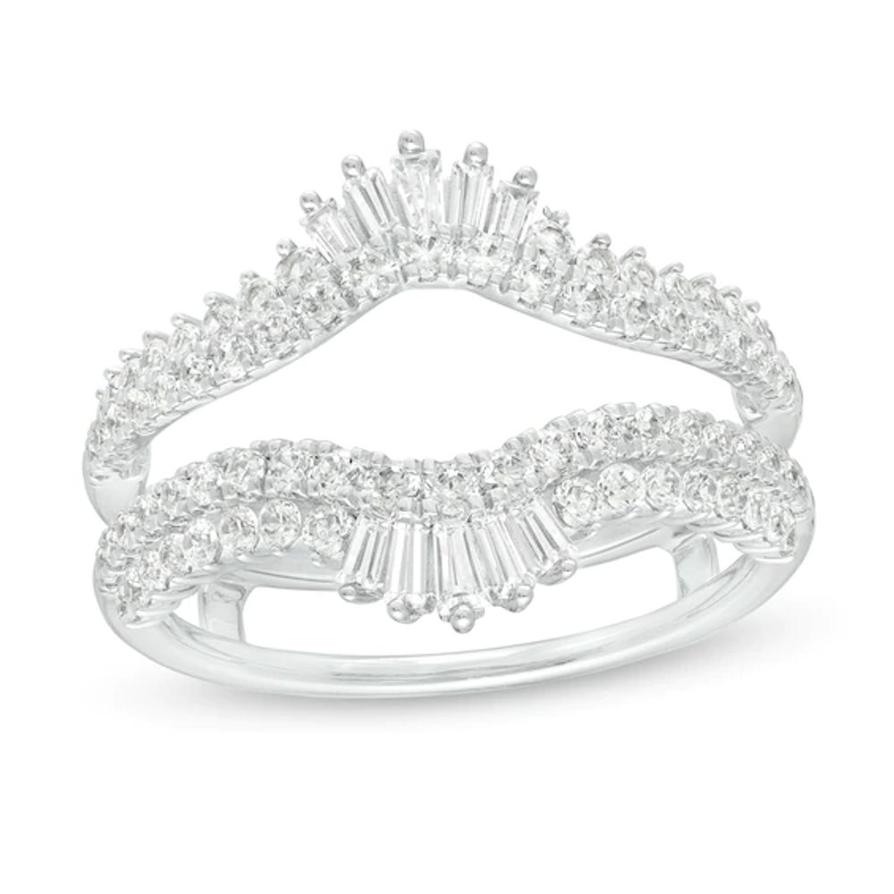 1 CT. T.w. Diamond Double Row Crown Solitaire Enhancer in 14K White Gold