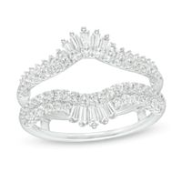 1 CT. T.w. Diamond Double Row Crown Solitaire Enhancer in 14K White Gold