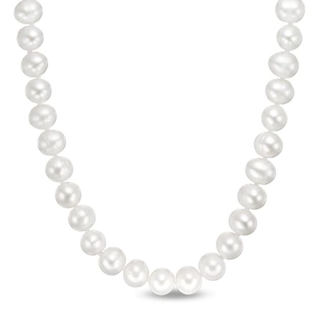 9.0 - 10.0mm Cultured Freshwater Pearl Knotted Strand Necklace with Sterling Silver Clasp - 18"