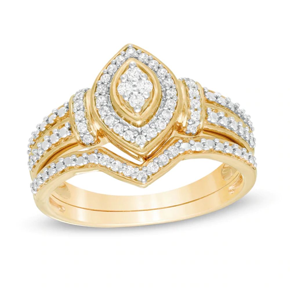 1/5 CT. T.w. Composite Diamond Marquise Frame Bridal Set in Sterling Silver with 14K Gold Plate