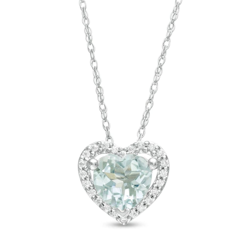 6.0mm Aquamarine and 1/15 CT. T.w. Diamond Heart Pendant in 10K White Gold