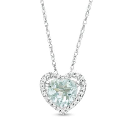 6.0mm Aquamarine and 1/15 CT. T.w. Diamond Heart Pendant in 10K White Gold