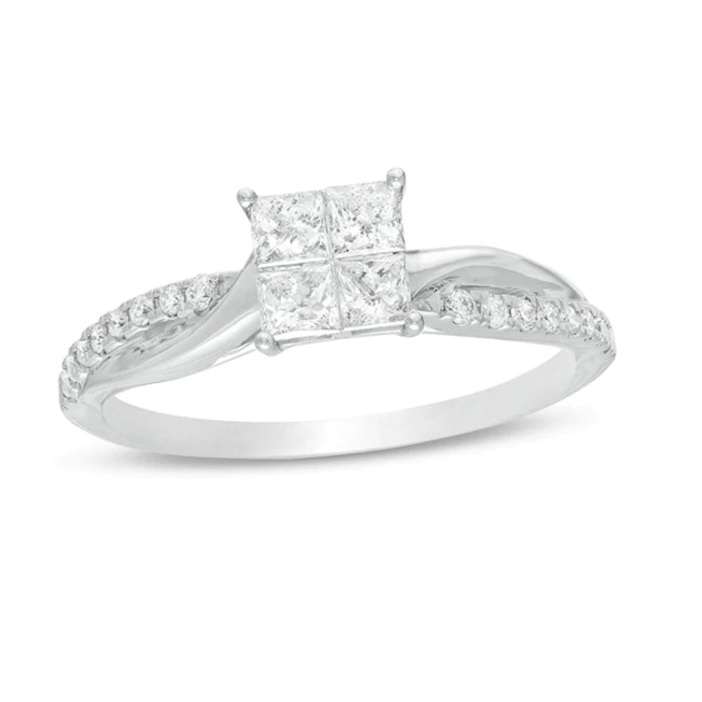 1 CT. T.W. Princess-Cut Quad Diamond Square Frame Engagement Ring in 14K  White Gold | Zales