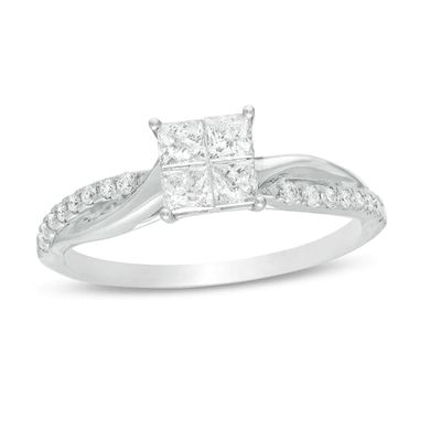 1/2 CT. T.w. Princess-Cut Quad Diamond Twist Shank Engagement Ring in 14K White Gold