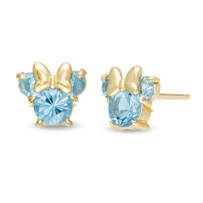 Child's Disney Twinkle Minnie Mouse 4.0mm Swiss Blue Topaz Stud Earrings in 14K Gold