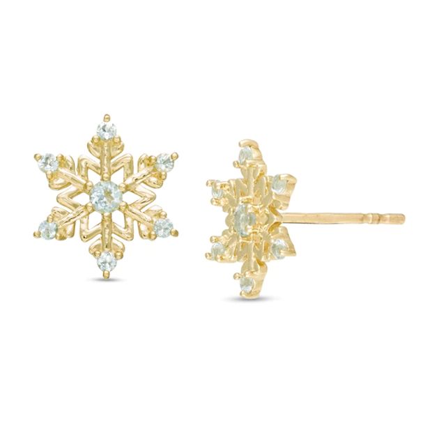 Child's Disney Twinkle Aquamarine Snowflake Stud Earrings in 14K Gold
