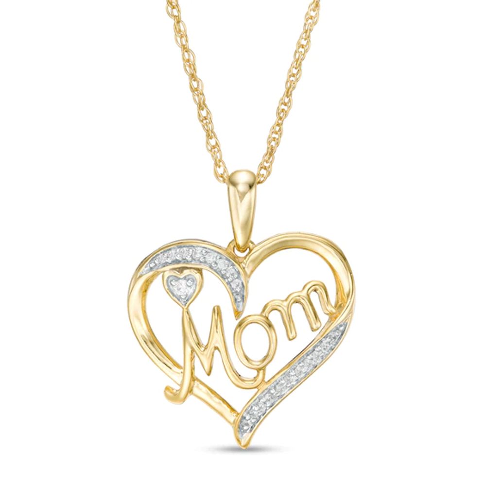 1/20 CT. T.w. Diamond Heart Mom Pendant in 10K Gold