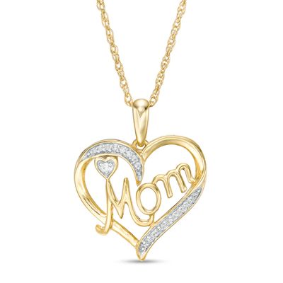 1/20 CT. T.w. Diamond Heart Mom Pendant in 10K Gold