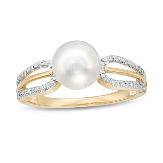 7.0mm Cultured Freshwater Pearl and 1/20 CT. T.w. Diamond Split Shank Ring in 10K Gold