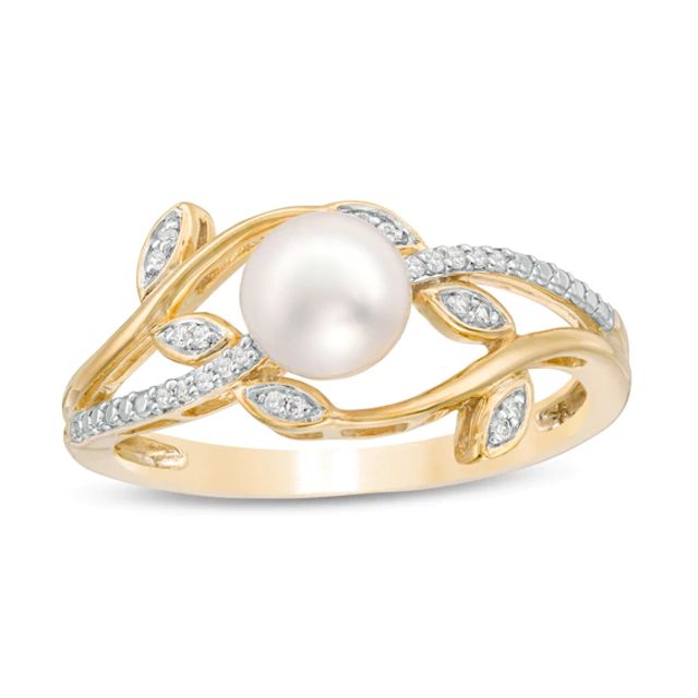 6.0mm Freshwater Cultured Pearl and 1/20 CT. T.w. Diamond Vines Ring in 10K Gold