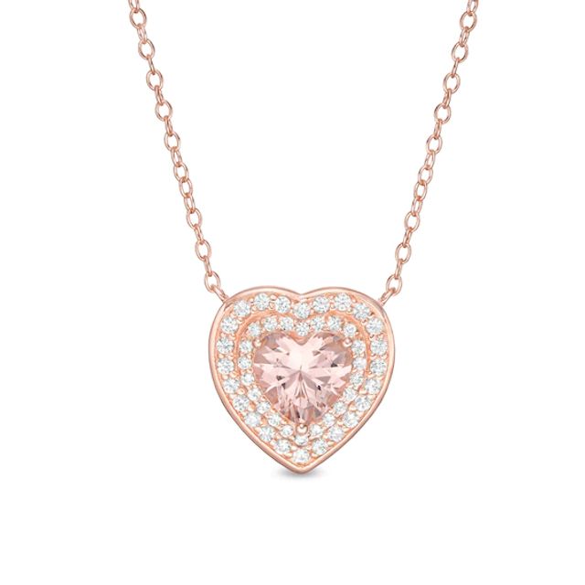 7.0mm Heart-Shaped Lab-Created Morganite and White Sapphire Pendant in Sterling Silver with 18K Rose Gold Plate