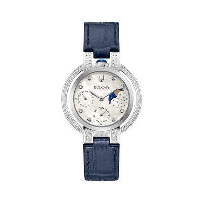 Ladies' Bulova Rubaiyat 1/3 CT. T.w. Diamond Moon Phase Strap Watch with Mother-of-Pearl Dial (Model: 96R237)