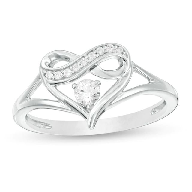 Lab-Created White Sapphire and 1/20 CT. T.w. Diamond Infinity Heart Split Shank Ring in Sterling Silver