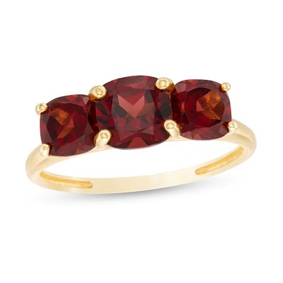 Cushion-Cut Garnet Tiered Three Stone Ring in 10K Gold