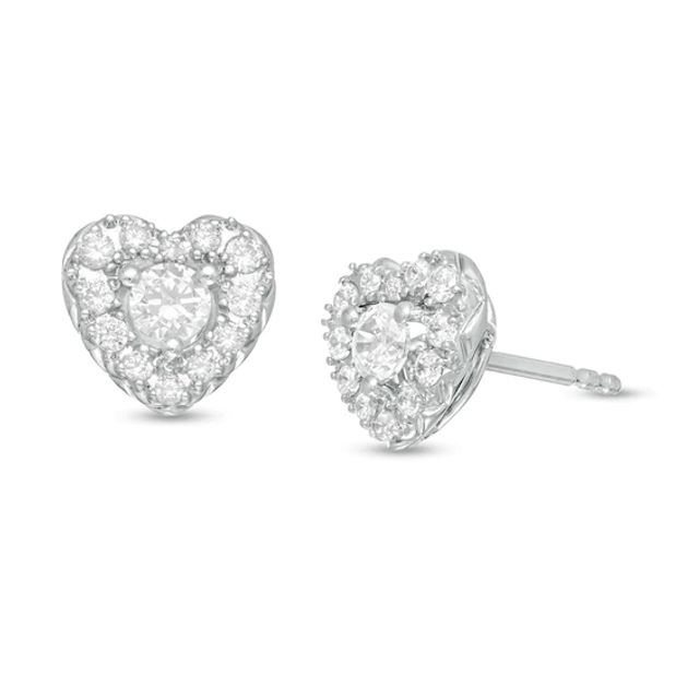 1/2 CT. T.w. Diamond Heart Frame Stud Earrings in 10K White Gold