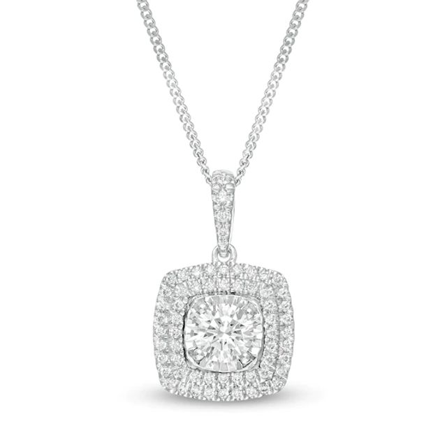 1/2 CT. T.w. Diamond Double Cushion Frame Pendant in 10K White Gold