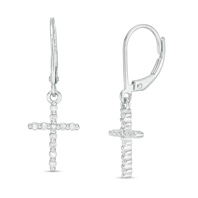 1/5 CT. T.w. Diamond Cross Drop Earrings in Sterling Silver