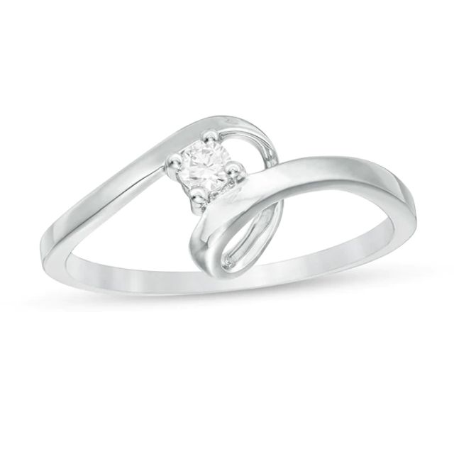 1/20 CT. Diamond Solitaire Twist Ribbon Ring in 14K White Gold