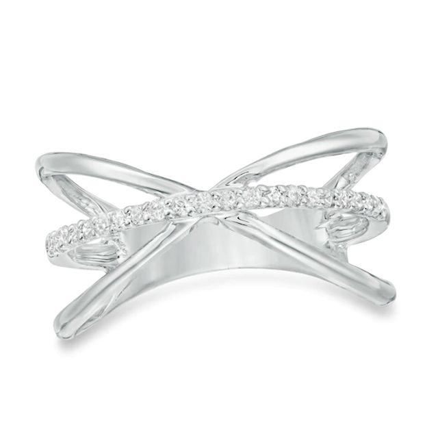 1/8 CT. T.w. Diamond Multi-Row Crossover "X" Ring in Sterling Silver