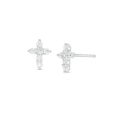 1/5 CT. T.w. Diamond Cross Stud Earrings in 14K White Gold