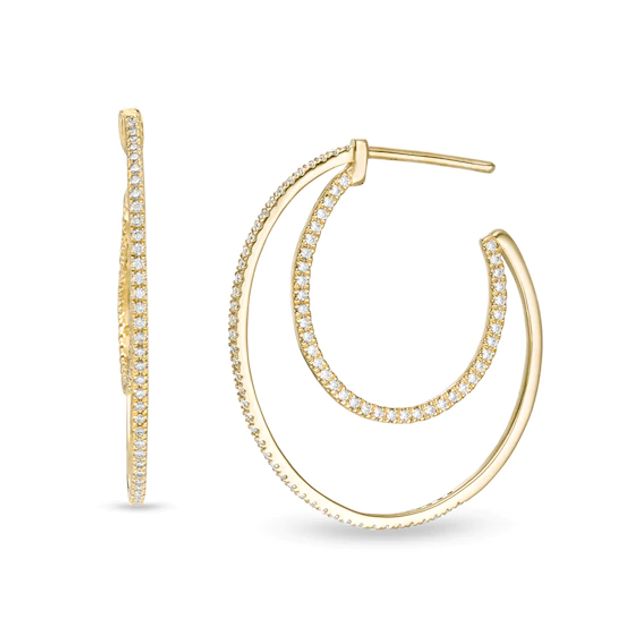 1/2 CT. T.w. Diamond Crescent Moon Hoop Earrings in 10K Gold
