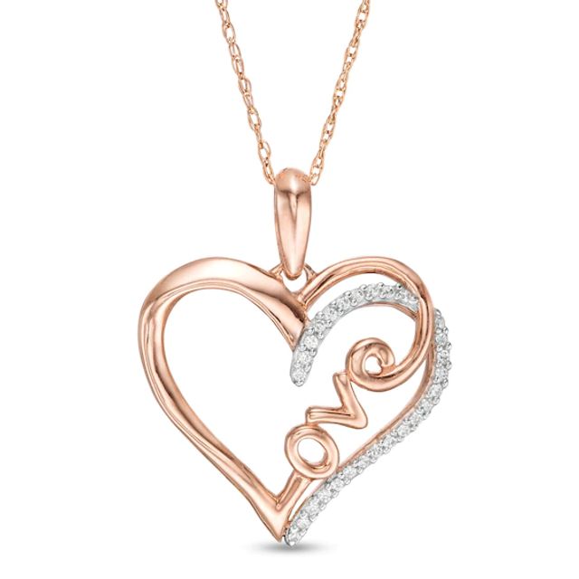 1/10 CT. T.w. Diamond Heart "Love" Pendant in 10K Rose Gold