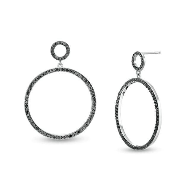 1-1/2 CT. T.w. Black Diamond Double Circle Drop Earrings in Sterling Silver