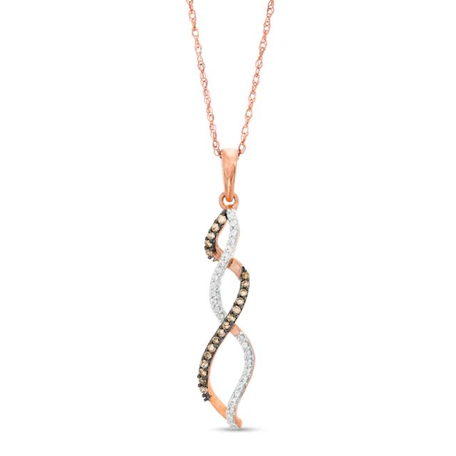 1/6 CT. T.w. Champagne and White Diamond Twist Flame Pendant in 10K Rose Gold