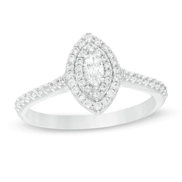 1/2 CT. T.w. Marquise Diamond Double Frame Engagement Ring in 10K White Gold