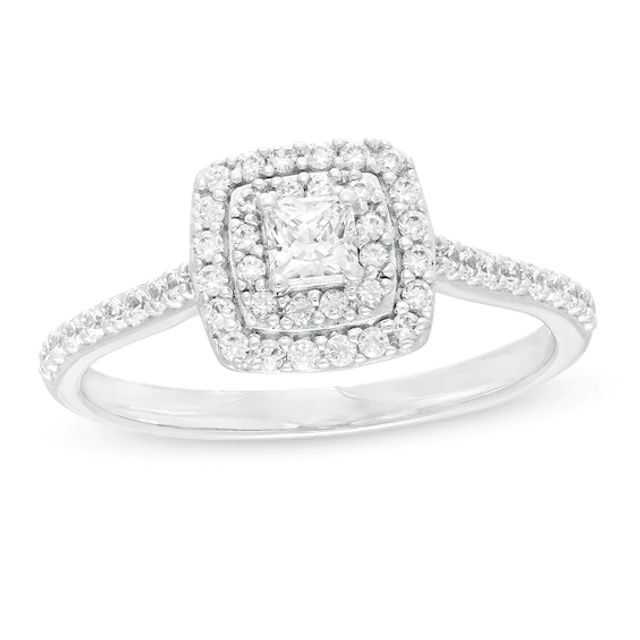 1/2 CT. T.w. Princess-Cut Diamond Double Frame Engagement Ring in 10K White Gold
