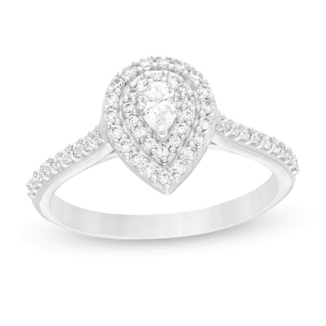 1/2 CT. T.w. Pear-Shaped Diamond Double Frame Engagement Ring in 10K White Gold