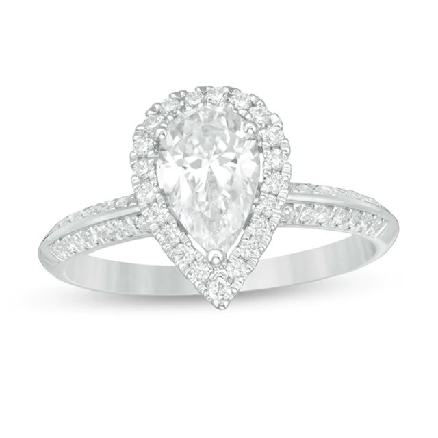 1-1/3 CT. T.w. Certified Pear-Shaped Diamond Frame Engagement Ring in 14K White Gold (I/Si2)