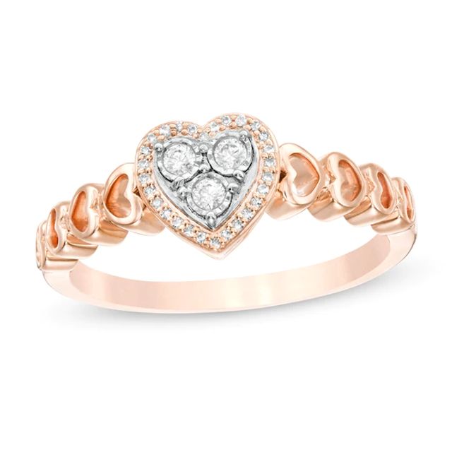 Cherished Promise Collectionâ¢ 1/8 CT. T.w. Diamond Heart Frame Promise Ring in 10K Rose Gold