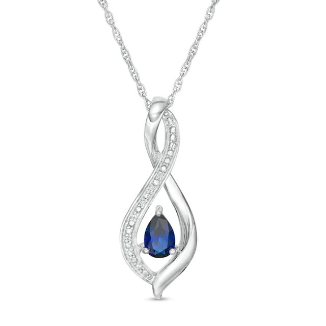 Pear-Shaped Lab-Created Blue Sapphire and Diamond Accent Infinity Pendant in Sterling Silver