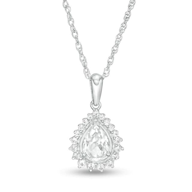 Pear-Shaped Lab-Created White Sapphire Shadow Frame Pendant in Sterling Silver