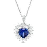 7.0mm Heart-Shaped Lab-Created Blue and White Sapphire Shadow Frame Pendant in Sterling Silver