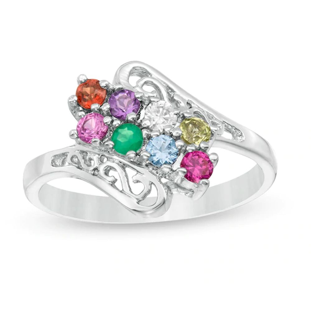 Mother's Birthstone Slant Filigree Bypass Ring (2-12 Stones)
