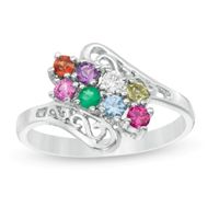 Mother's Birthstone Slant Filigree Bypass Ring (2-12 Stones)