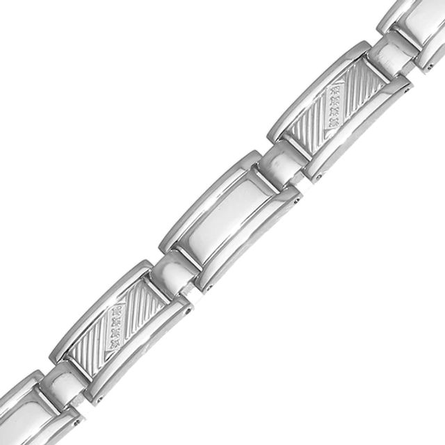 Men's 1/10 CT. T.w. Diamond Slant Row Link Bracelet in Stainless Steel