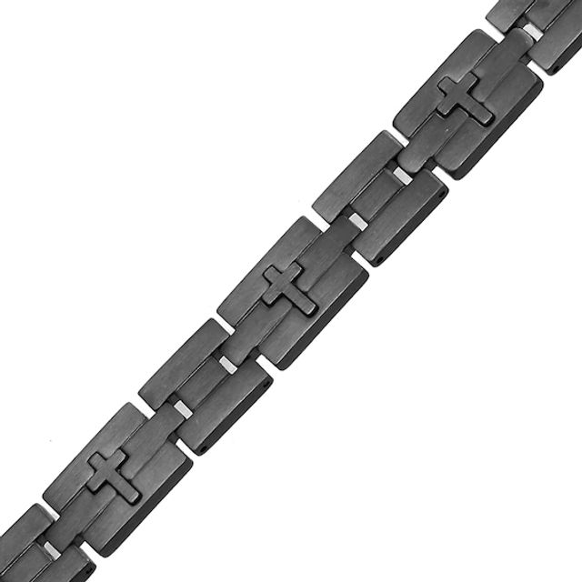 Men's Antique Finish Cross Link Bracelet in Stainless Steel - 8.5"