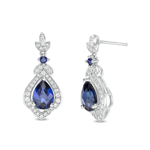 Pear-Shaped Lab-Created Blue and White Sapphire Vintage-Style Drop Earrings in Sterling Silver