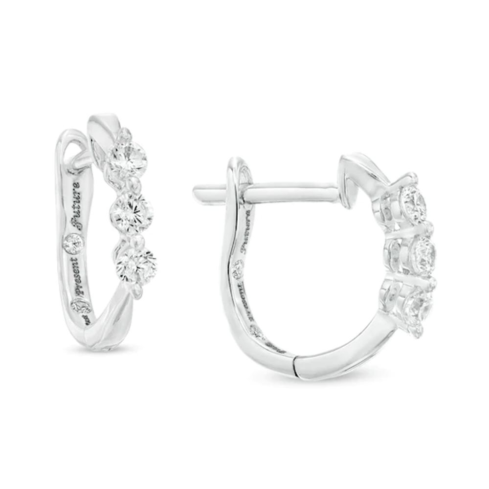 1/4 CT. T.w. Diamond Past Present FutureÂ® Hoop Earrings in 10K White Gold