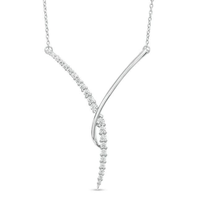 1/3 CT. T.w. Diamond Curved "Y" Necklace in 10K White Gold