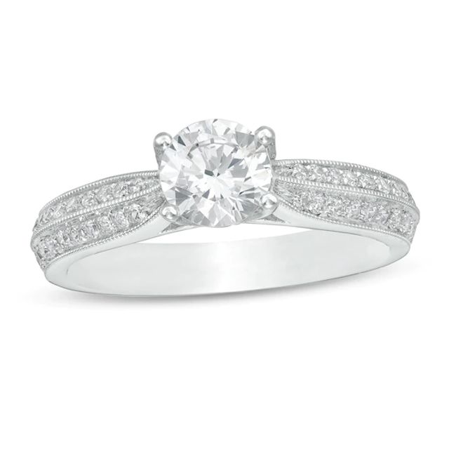 1 CT. T.w. Diamond Double Row Vintage-Style Engagement Ring in 14K White Gold